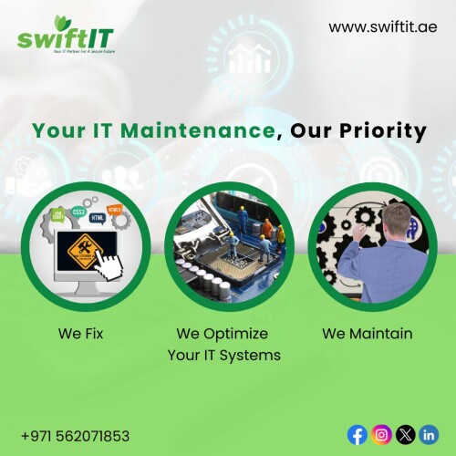 Your business deserves uninterrupted IT performance! With our comprehensive IT maintenance services, we ensure your systems stay reliable, secure, and ready to support your goals.

Contact us for more information.

📱 +971 562071853

🌐 https://swiftit.ae/

#ITMaintananceServicesAbuDhabi #ITSolutionsAbuDhabi #TopITCompaniesAbuDhabi #BestITCompaniesAbuDhabi #ITServicesAbuDhabi #BiometricAttendanceSystemAbudhabi #TimeAttendanceSystemAbuDhabi #ITSupportAbuDhabi #SwiftITServices #SwiftITAbuDhabi #SwiftITUAE