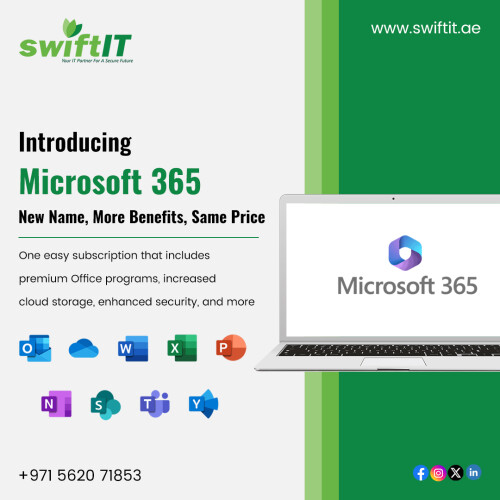 Presenting Microsoft 365!

The same cost as before, but with additional perks: a single subscription that includes better security, additional cloud storage, and premium Office programs. Now is the time to increase your productivity!

Contact us now for reliable Microsoft Office 365 services!

+971 562071853

https://swiftit.ae/

#MicrosoftOffice #buyoffice365inabudhabi #microsoft365business #MicrosoftAbuDhabi #MicrosoftOffice365inabudhabi #ITServicesAbuDhabi #ITSolutionsAbuDhabi #TopITCompaniesAbuDhabi #SwiftIT #AbuDhabi #UAE